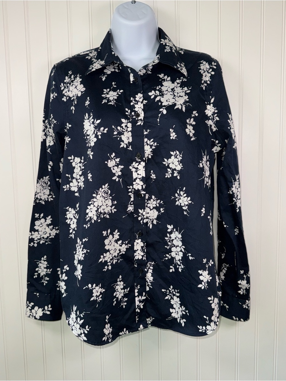 Ralph Lauren Navy Floral Long-Sleeve Shirt - Women's Button-Down 100% Cotton